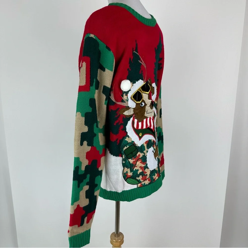 Celebrate Together Mens Camouflage Deer Ugly Christmas Sweater Size Medium